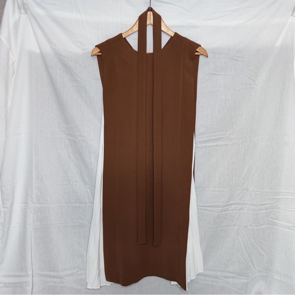 Side pleats midi Dress with tie - Picture 5 of 8